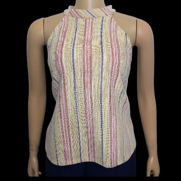 Anthropologie W5 Sleeveless Top High Neck vertical stripes multi color Size M - Picture 4 of 16